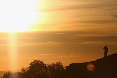 Silhouette man standing by tree against sky during sunset