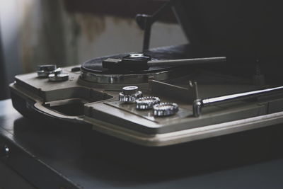 Close-up of vintage car on table
