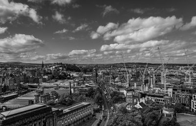 High angle view of buildings in city