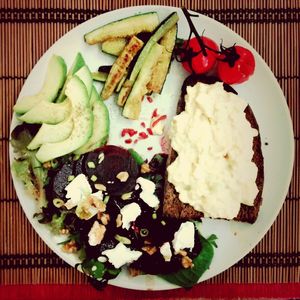 High angle view of food in plate