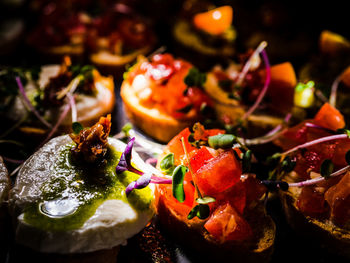 Close-up of served fruits in plate