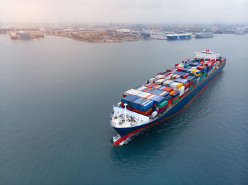 High angle view of ship in sea