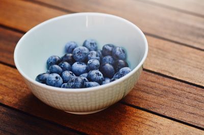 High angle view of fruits in bowl on table