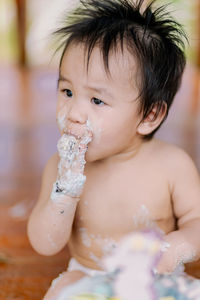 Close-up of girl eating food