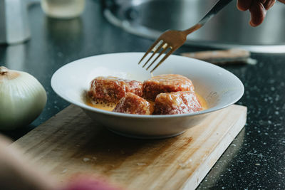 Close-up of food on cutting board