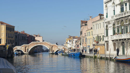 Panoramic view of city against clear blue sky