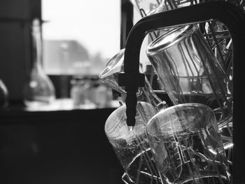 Close-up of glass bottle on table