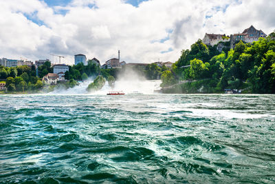 Waterfall on the river rhine in neuhausen am rheinfall, schaffhausen in switzerland. 