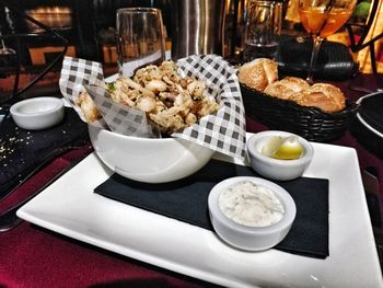 Close-up of food in plate on table