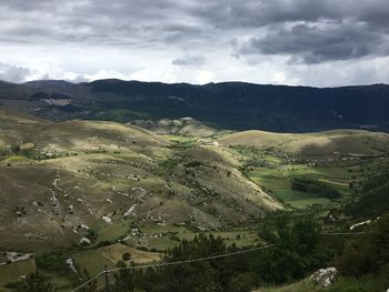 High angle view of land against sky