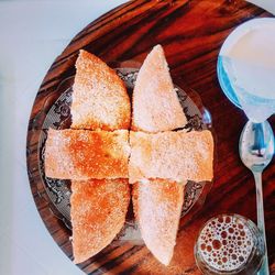 High angle view of cake in plate on table