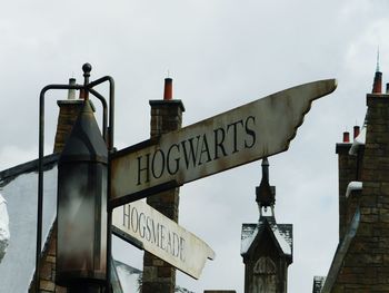 Low angle view of road sign against sky