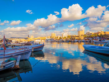 Boats moored in harbor