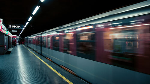 Blurred motion of train at airport