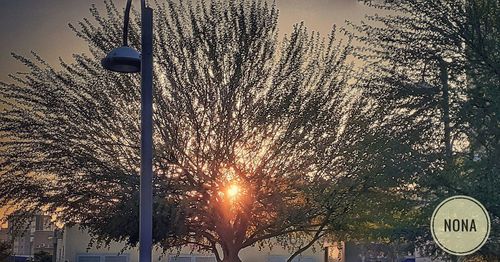 Low angle view of illuminated street light against sky at sunset