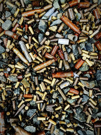 An array of spent gun shells litter the ground of a firing range near victoria, bc, canada.