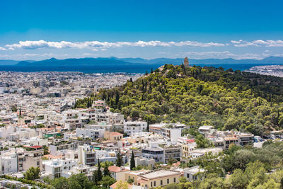 High angle view of townscape against sky