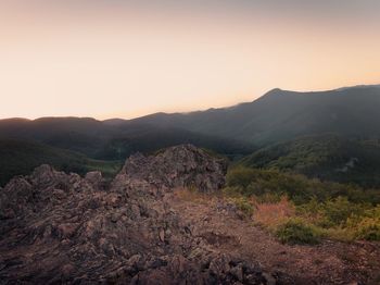 Scenic view of mountains against clear sky