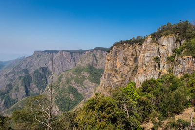 Scenic view of rocky mountains against clear sky