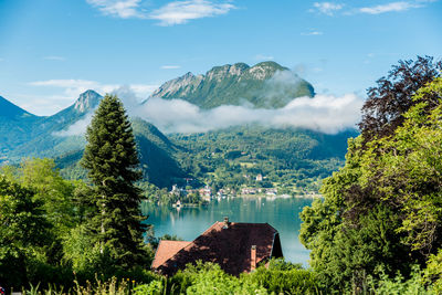 Scenic view of lake against cloudy sky