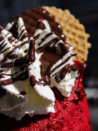 Close-up of ice cream on table