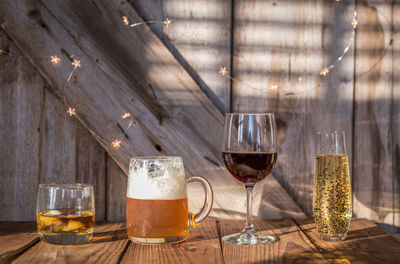 Close-up of wine in glass on table