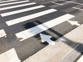 High angle view of zebra crossing on road