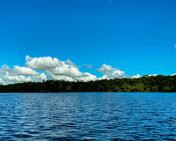 Scenic view of lake against blue sky