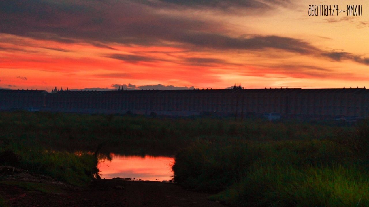 sunset, sky, cloud - sky, architecture, building exterior, built structure, orange color, scenics, house, beauty in nature, landscape, cloudy, field, tranquil scene, tranquility, cloud, nature, tree, idyllic, dusk