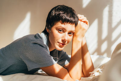 Portrait of a woman illuminated by the bright summer sun.