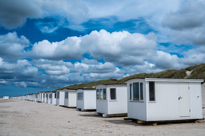 The white beach cottages at blokhus beach, denmark