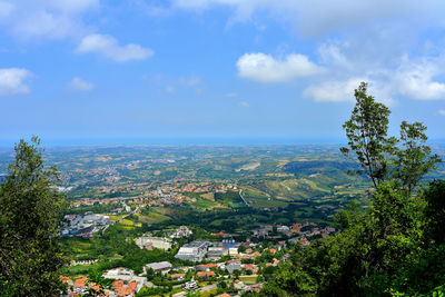 High angle view of townscape against sky