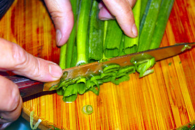 High angle view of person preparing food