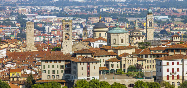 High angle view of buildings in city