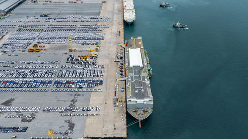High angle view of boats in sea