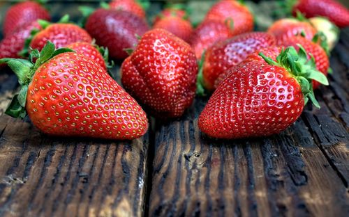 Close-up of strawberries on table