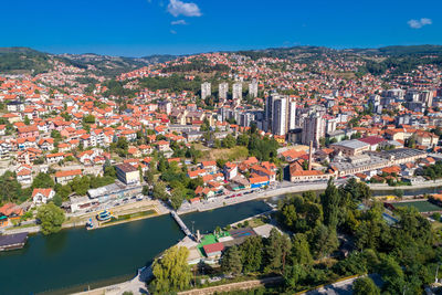 High angle view of townscape against sky