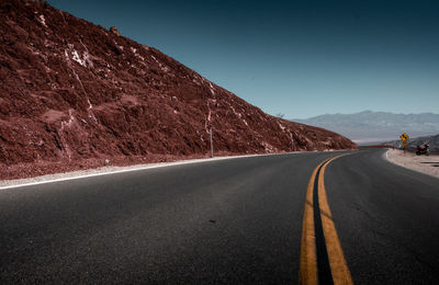 Empty road along landscape against clear sky