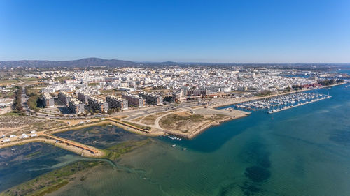 High angle view of buildings in city