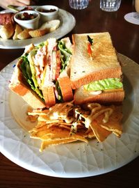 High angle view of food on table