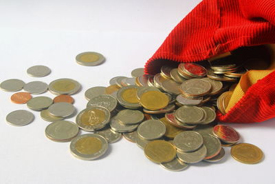 Close-up of hand holding coins