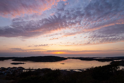 Scenic view of sea against orange sky