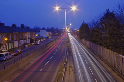 Light trails on road at night