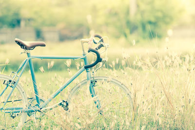Bicycle wheel on field