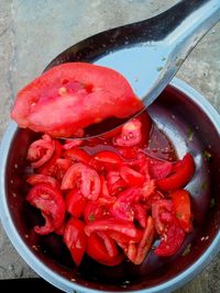 Close-up of red chili peppers in bowl