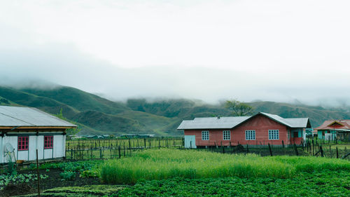 House on field against sky