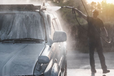 Close-up of car on street