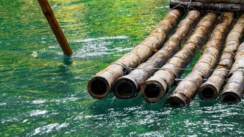 A bamboo raft on a river