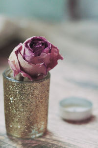 Close-up of rose on table