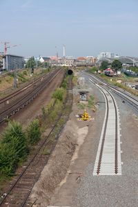 Railroad tracks in city